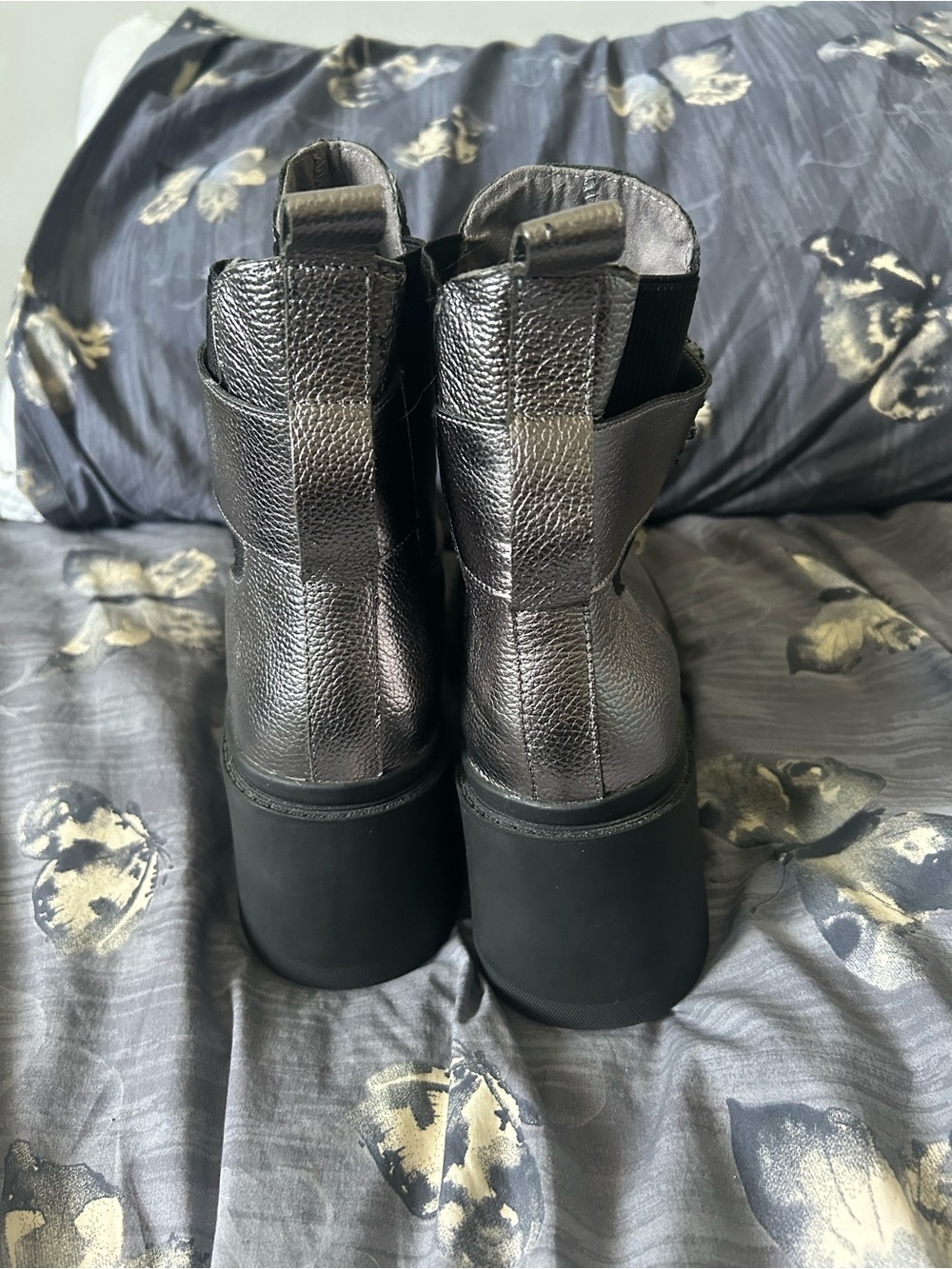 Karl Lagerfeld Metallic Silver Ankle Boots with Black Embellished Strap - Picture 3 of 4